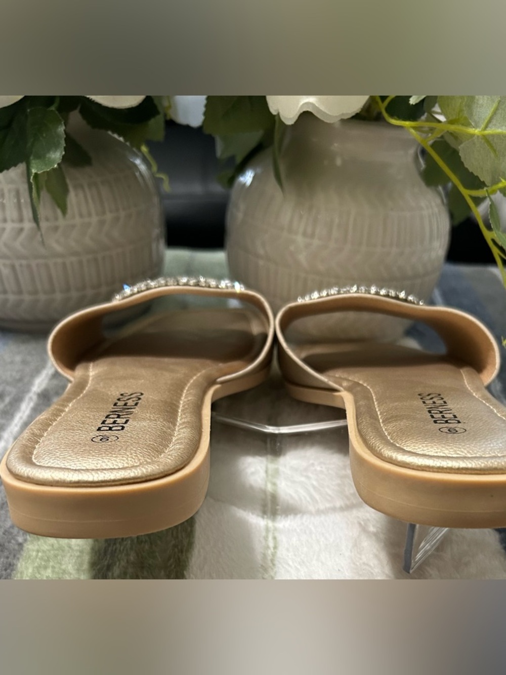 NEW BERNESS Metallic Jeweled Slide Mules -Gold, Size 9 - Picture 3 of 4